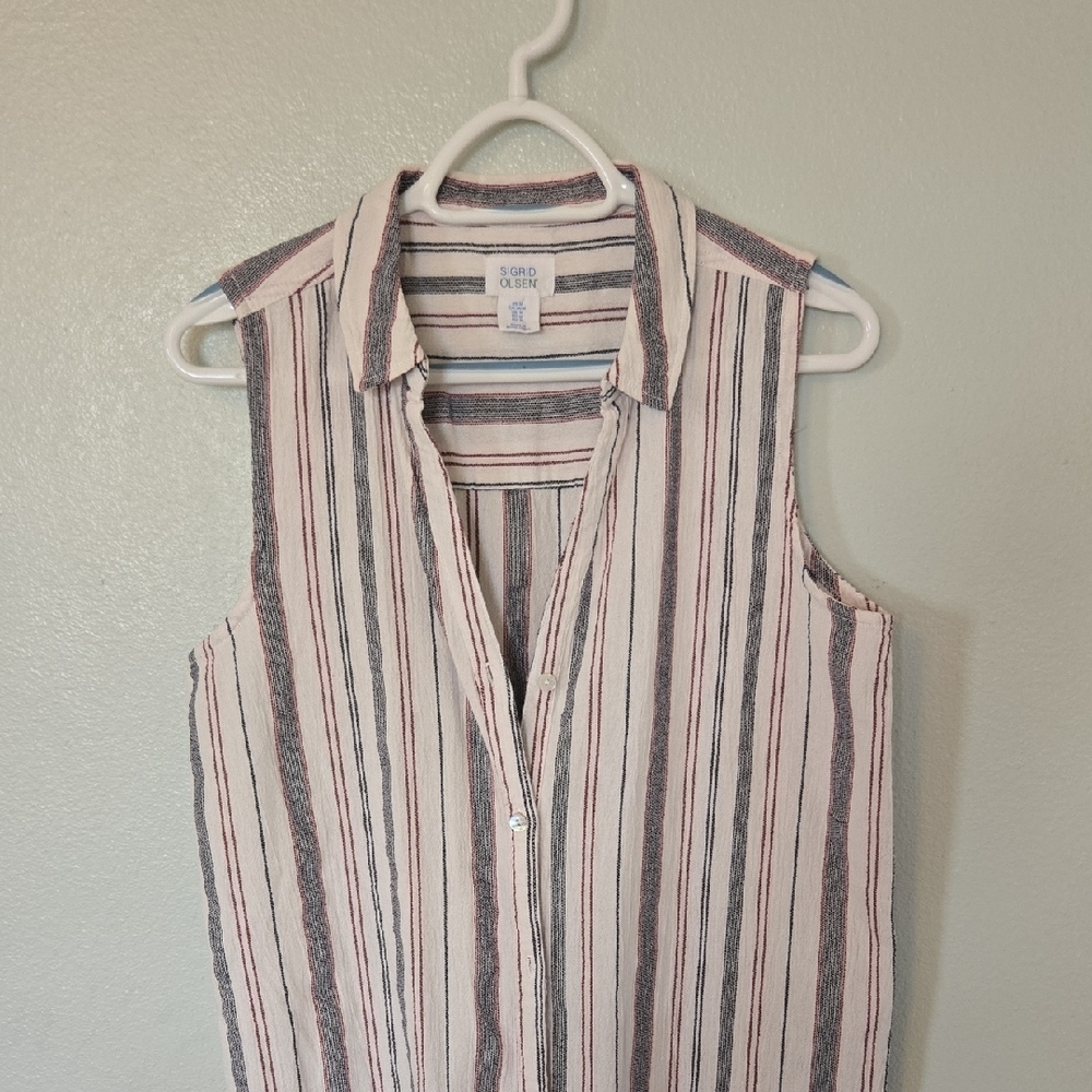 Sigrid Olsen | Cotton Tunic Sleeveless Button Up Top Cover Up Size Medium